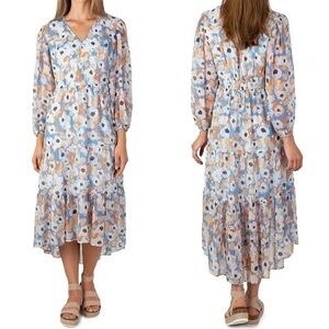 Joie Light Blue Floral Tiered Midi Dress